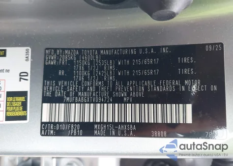 2026 Toyota Corolla Cross Hybrid Se из США, поврежденный, VIN 7MUFBABGXTV094724